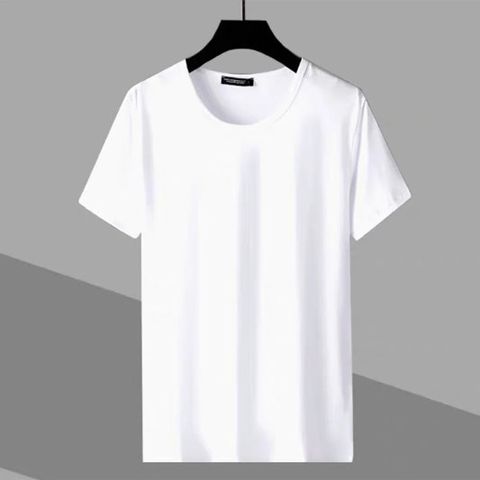 Male Mens T-shirts Leisure Comfort Plain Round Neck Shirts Short Sleeve Slim Fit Solid Stretch T Shirt Fashion