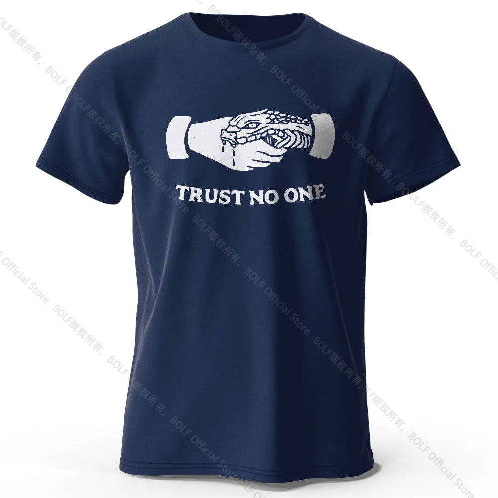 Men's Trust No One Printed T-Shirt 100% Cotton Harajuku Oversized Funny Graphic Tees for Men Women Summer Tops