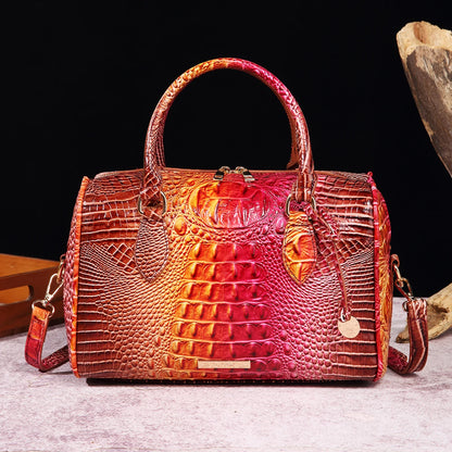 Beg Tangan Boston Timbul Buaya Ombre Beg Selempang Gaya Klasik Dompet Beg Kulit Wanita 
