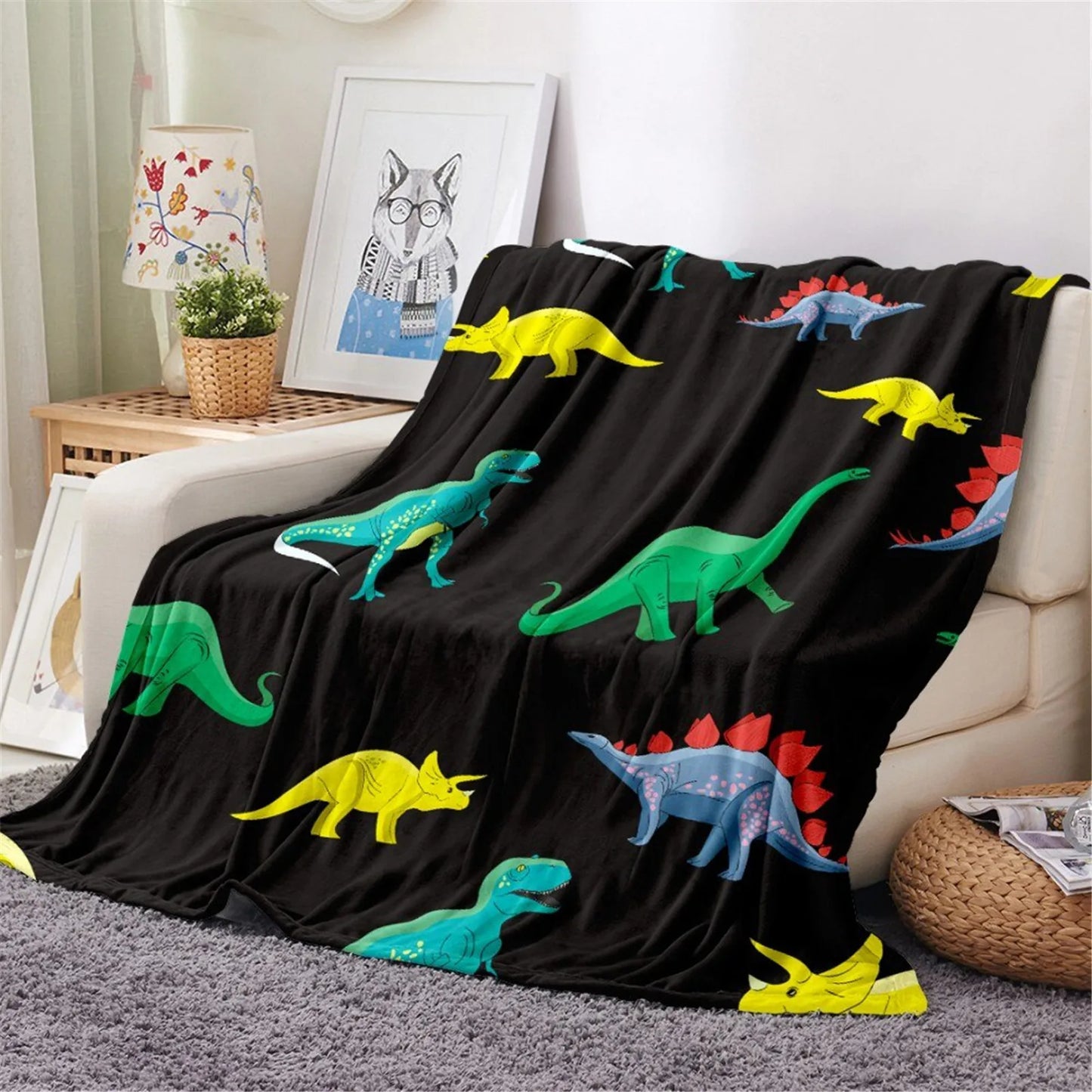 KACISSTY Cartoon Dinosaur Baby Blanket Soft Flannel Throw Blanket for Chair Travel Camping Kids Adults Bed Couch Cover 5 Size