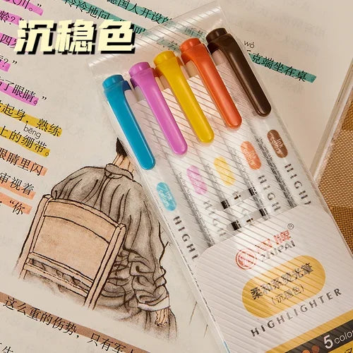 5 Colors/box Double Headed Highlighter Pen Set Fluorescent Drawing Markers Highlighters Pens Art Japanese Cute Pastel Stationery