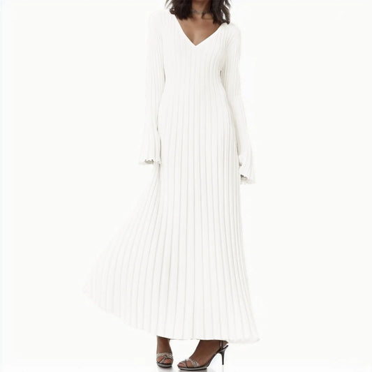 Knitted Sweater Long Dress Womens Autumn Winter Solid Color Fashion Casual Dress Straight Loose Long Sleeve V-neck Dresses