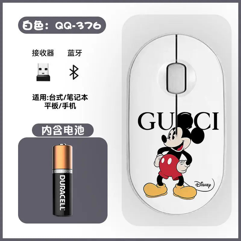 Disney Kawaii Mickey Mouse and Minnie Wireless Bluetooth Mouse Cute Cartoon USB Bluetooth Dual Mode Super Silent Home Laptop