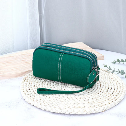 Large Capacity Wristlet Wallet Mobile Phone Pouch Women Leather Handbag Triple Zipper Clutch Phone Purse