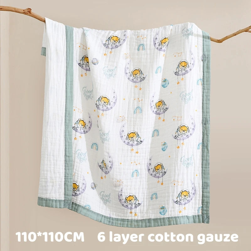 Newborn Baby Bath Towel Muslin 100% Cotton 6 Layer Gauze Skin-friendly Infant Washcloth Bathrobe Baby Wrap Blanket Shower Towel