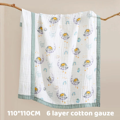 Newborn Baby Bath Towel Muslin 100% Cotton 6 Layer Gauze Skin-friendly Infant Washcloth Bathrobe Baby Wrap Blanket Shower Towel