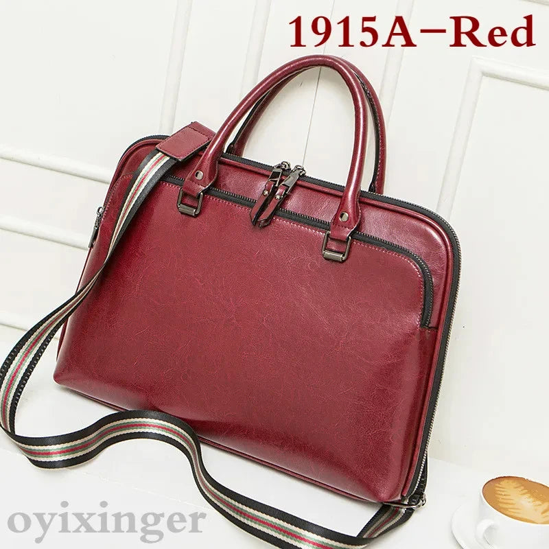 2024 New Cowhide Women's Briefcase Business Handbag Women Genuine Leather Bag 14.6 Inches Laptop Computer Bag Office Bags