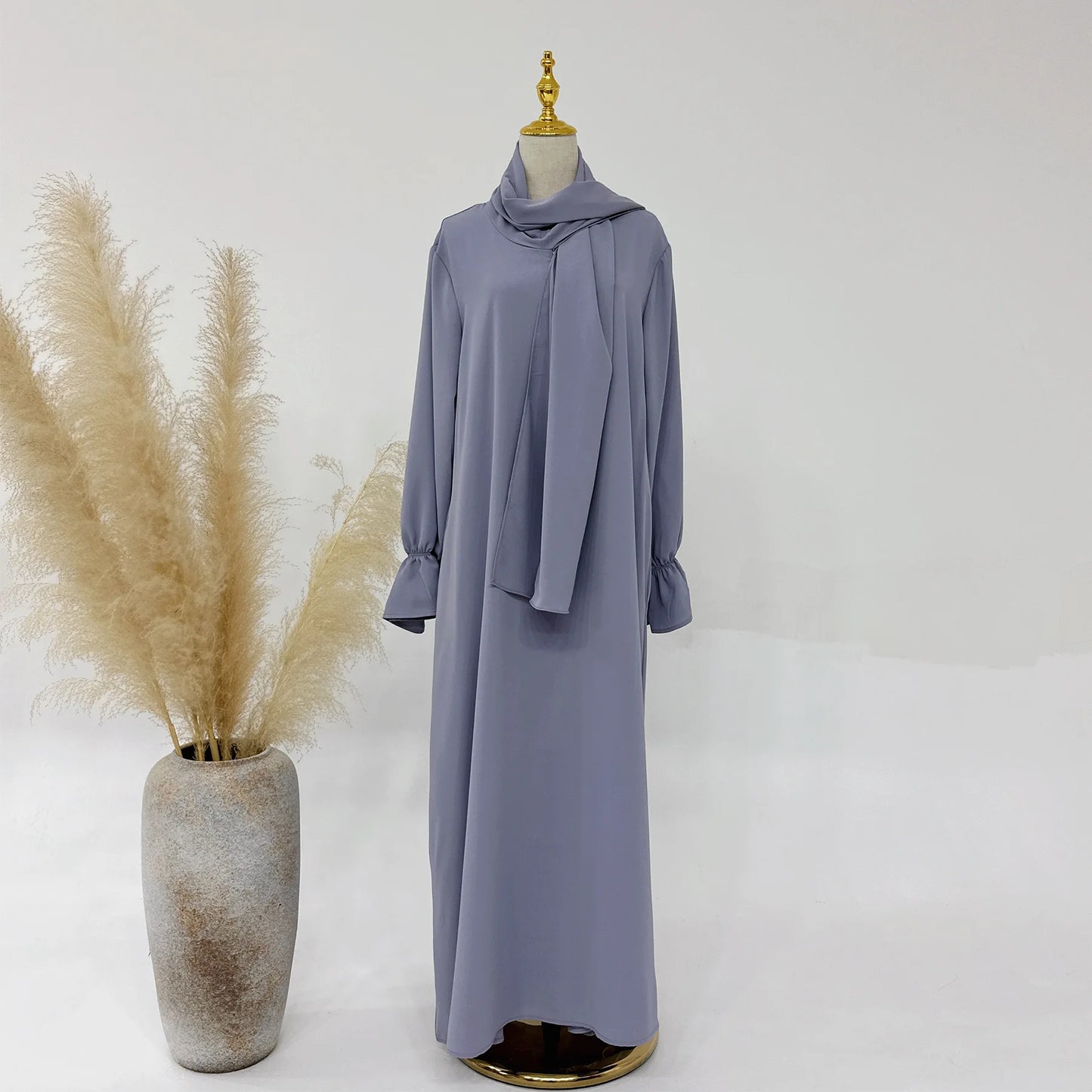 Hooded Abaya Prayer Dress with Attached Hijab Scarf Flare Sleeves One Piece Jilbab Muslim Women Ramadan Eid Dubai Islam Clothing