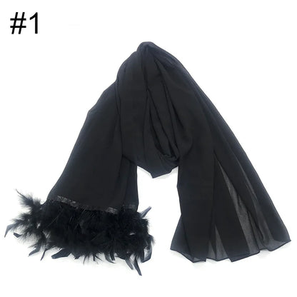 Ostrich Hair Plain Chiffon Hijab Women Scarves Handmade Feather Fashion Shawl Headwear Wrap Headscarf Scarf Foulard Scarf