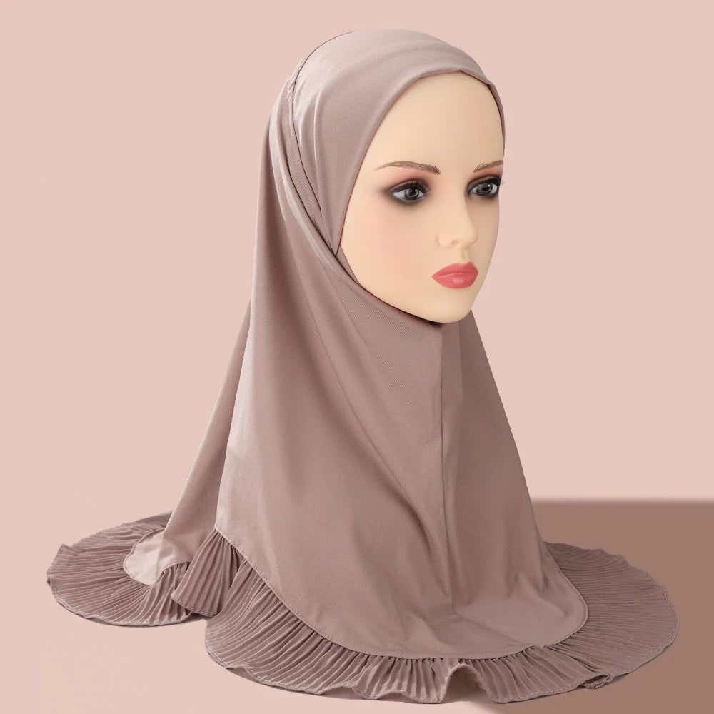 New Muslim Pullover Hat Malay Convenient Hijab Single-layer Ruffled Women's Scarf Hijab Solid Color Comfortable Hat Cap