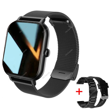 +2pc Straps Smart Watch Women Men Smartwatch 1.44'' Square Dial Call BT Music Smartclock For Android IOS Fitness Tracker Watches