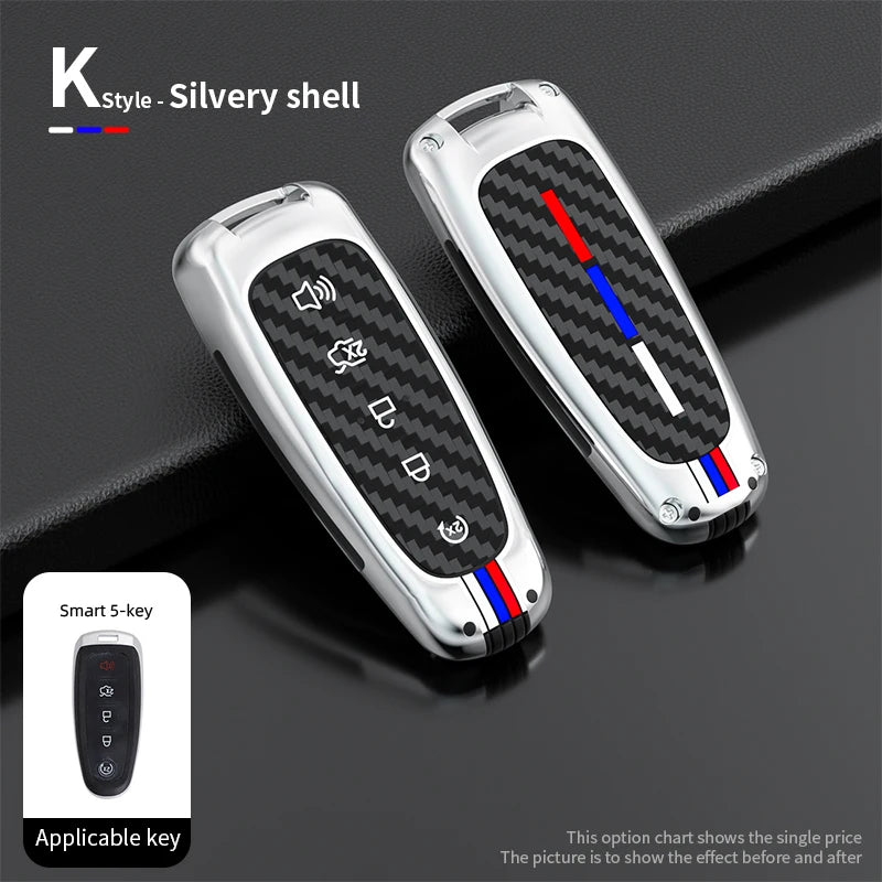 Zinc Alloy Car Key Case Cover For Ford Escape Focus C Max Kuga Edge Explorer Taurus Keyring Remote Control 5 Button Protection