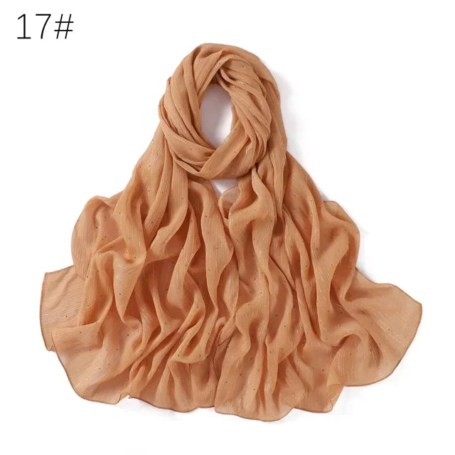 Plain Lurex Scarf Shawl Glitter Shimmer Muslim Woman Hijab Lady High Quality Wrap Stole Wrinkle Rhinestone Scarves Stoles