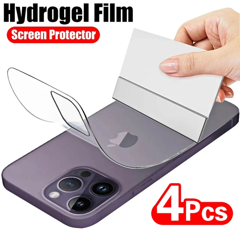 4Pcs Filem Hidrogel Untuk iPhone 11 12 13 14 15 Pro Max Pelindung Skrin Untuk iPhone 11 12 13 15 14 Plus Filem Belakang Bukan Kaca 