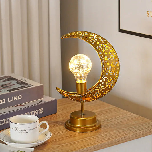 Logam LED Eid Mubarak Star Moon Light Bilik Tidur Hiasan Ramadan Lampu Malam untuk Hiasan Hari Raya Aidilfitri dan Islam Islam 
