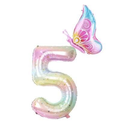 40Inch Colorful Gradient Number Balloon 0-9 Digit Foil Helium Balloon Butterfly Girl Birthday Party Decor Baby Shower Kids Gifts