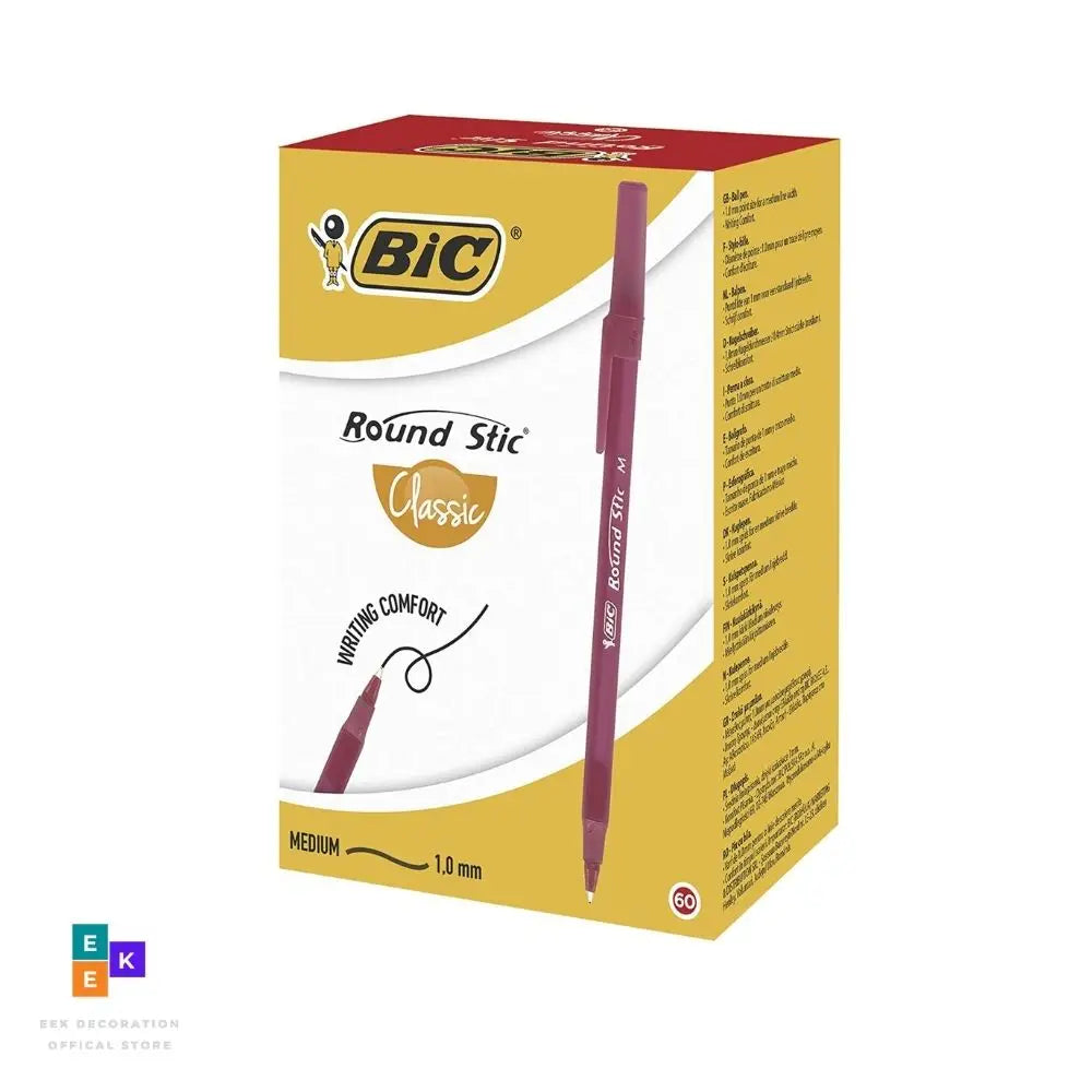 BIC 圆形 Stic 60 支经典中号圆珠笔（1.0 毫米）蓝黑红盒文具学校办公用品