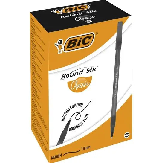 Bic Round Stic 60 支圆珠笔经典中号 1.0 毫米高品质蓝色/黑色/红色盒装文具学校办公用品