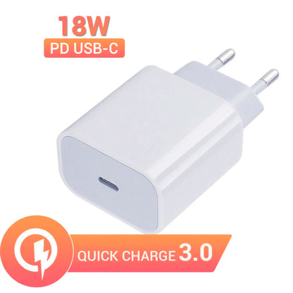 Quick charge 18W charger with USB Type-C PD connection for Android or IOS mobile, tablet with Type-C cable