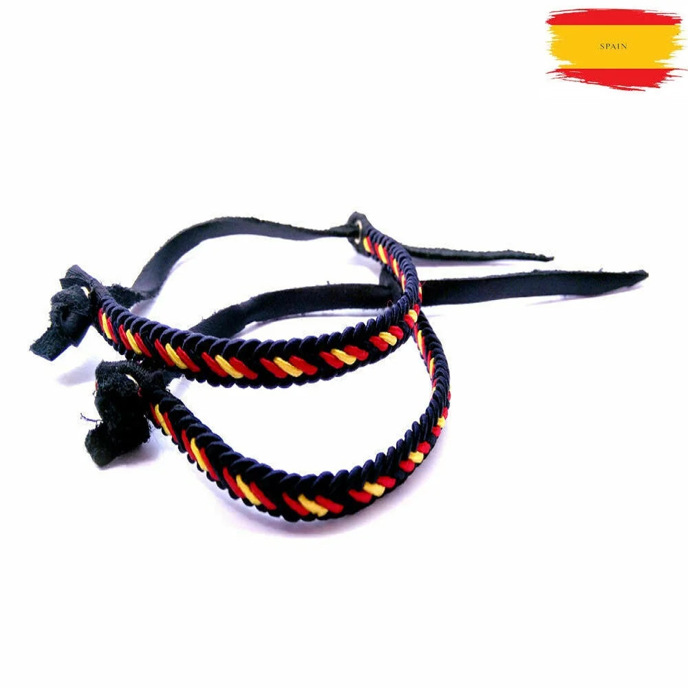 Pack of 2 bracelets leather surfer bracelet and braided thread colors flag Spain 2 PCs without Metal