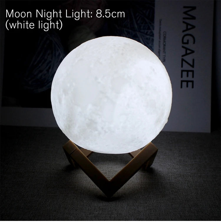 8cm Moon Lamp LED Night Light Dikuasakan Bateri Dengan Stand Starry Lamp Hiasan Bilik Tidur Lampu Malam Hadiah Kanak-kanak Lampu Bulan 