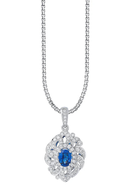 TOMEI Sapphire Diamond Pendant, White Gold 750