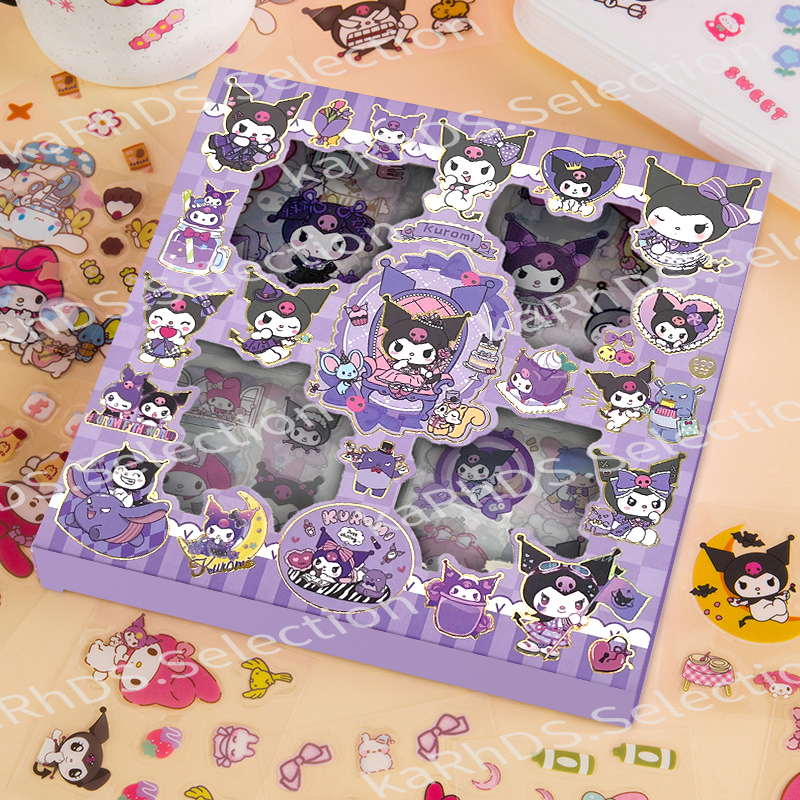 ?100Pcs?Sanrio Kuromi Sticker Birthday Gift Cute Set DIY Gift Box Cinnamoroll Melody Cartoon Stickers Box Waterproof Cute Sticker