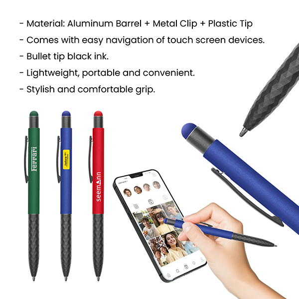 Stylus Touch Press Action Aluminum Ball Pen